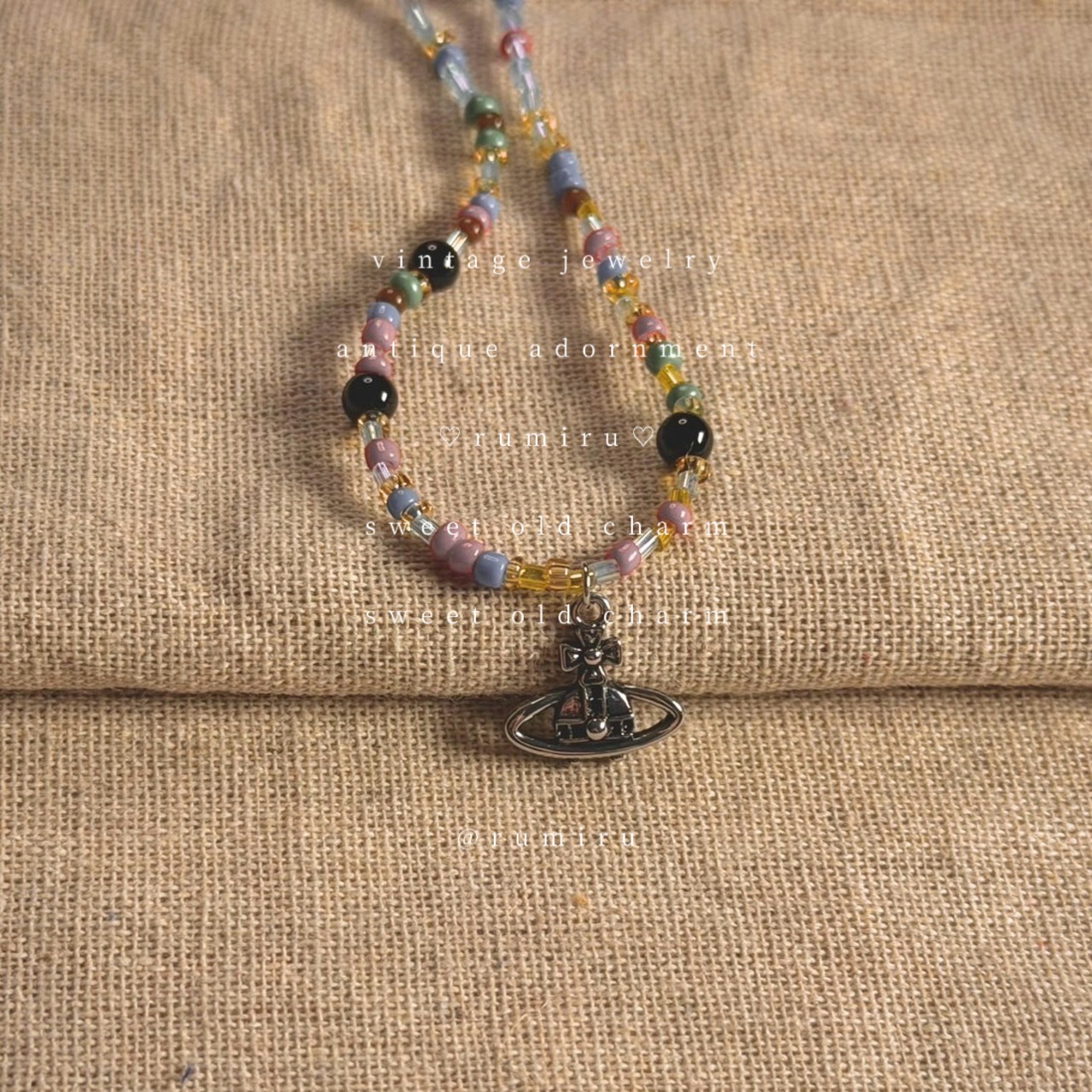 ハンドメイド 惑星モチーフ×レトロ ビーズ おしゃれ ネックレス - 4