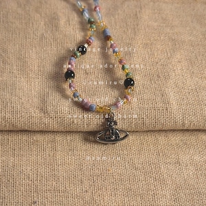 ハンドメイド 惑星モチーフ×レトロ ビーズ おしゃれ ネックレス