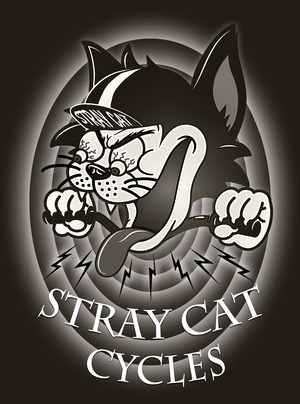 STRAY CAT CYCLES　レトロブラックデザイン　ホワイト　Tシャツ　【インクジェット】