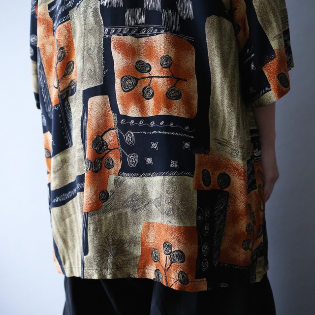 flower and geometry art pattern loose h/s shirt