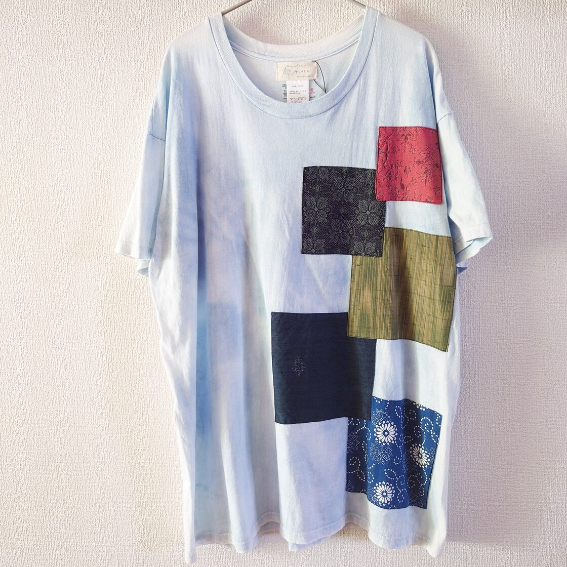 Acote 藍染 デザイン Tシャツ スクエア アート 着物リメイク パッチ 