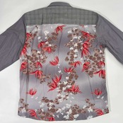 新品 タグ付き 未使用 Pagong 和柄 菊 グレンチェック BD ボタンダウン 長袖シャツ LL/グレー系 メンズ 京友禅