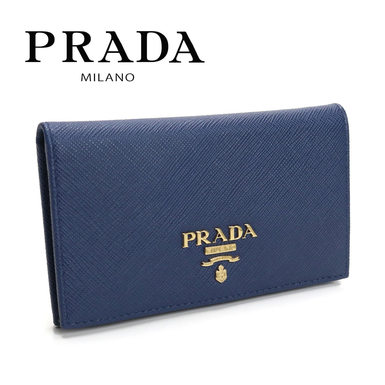 PRADA カードホルダー 二つ折り コンパクト財布 レザー ネイビー ブルー系