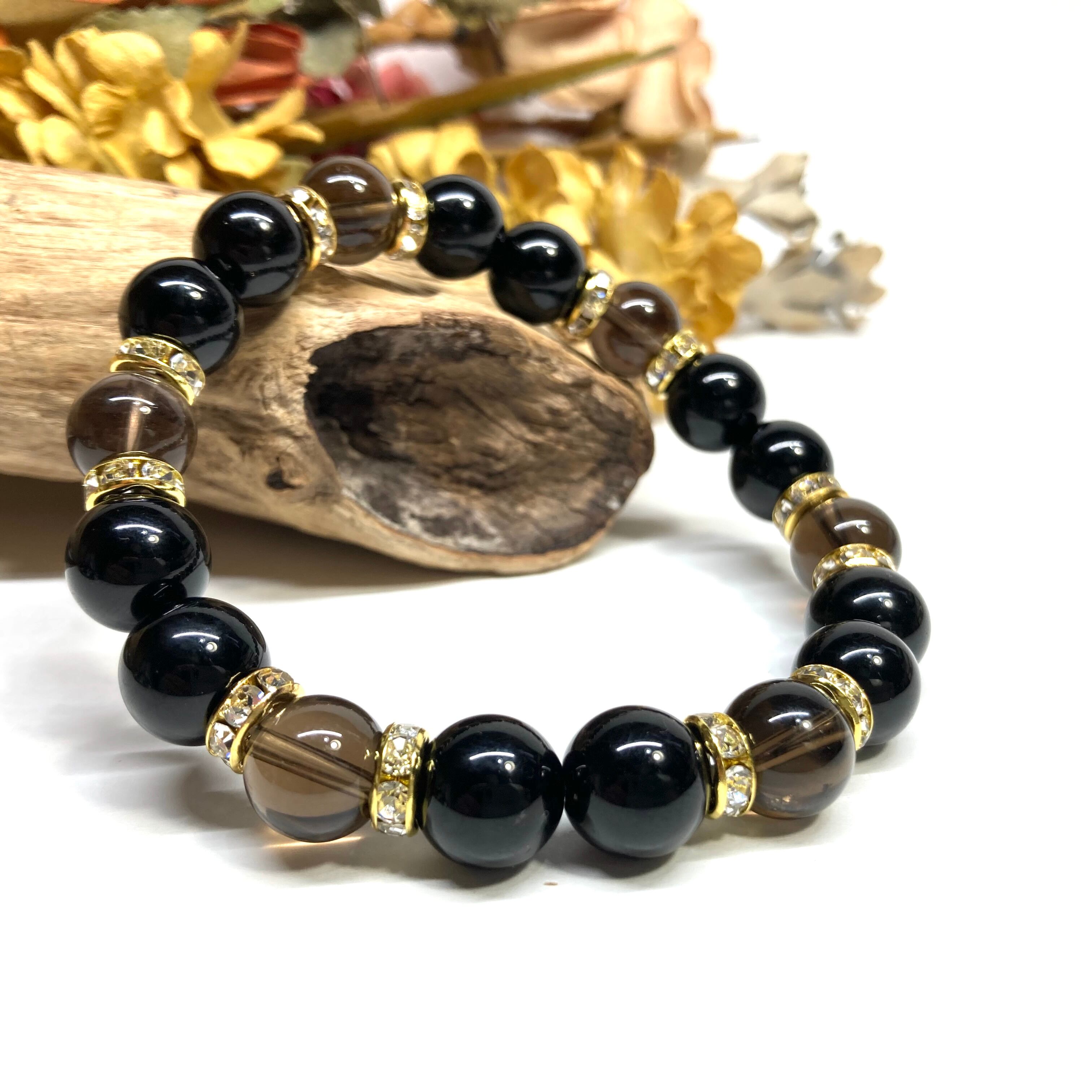 ヒマラヤ産モリオン 天然石ブレスレット ルチルクォーツ 男女兼用 ヒマラヤ産モリオン 天然石ブレスレット ルチルクォーツ 男女兼用