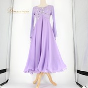 社交ダンス 衣装 スタンダード ドレス ワンピース パーティドレス Leirena レイリーナ パープル系 薄紫 花柄 長袖 レース ビジュー スパンコール 社交ダンス衣装 スタンダードドレス フォーマルドレス おしゃれ 薄紫色 花模様 パーティー ドレスアップ 発表会 ウエストシャーリング 上品 おすすめ 伸縮性 美しい デザイン レディース ドレスファッション 透け感華やか