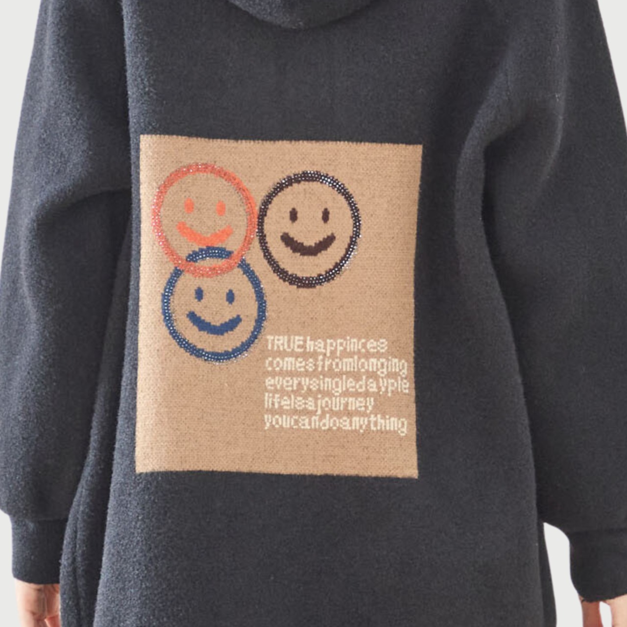 【SALE 50%OFF 4/10 10:00まで】TRUBE スマイルパッチ フーデッドニット ブルゾン【M~L】ブラック