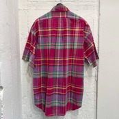 90s Ralph Lauren ラルフローレン BLAKE マドラスチェック BD ボタンダウン 半袖シャツ L/レッド ピンク系 メンズ ビンテージ