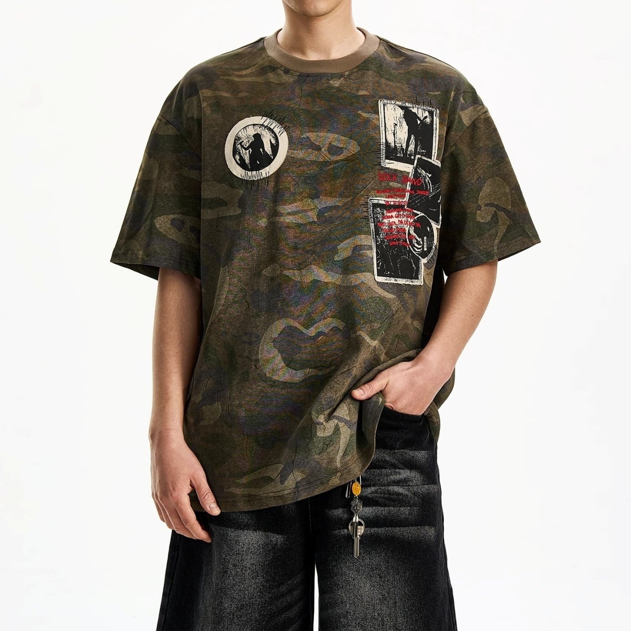 カモフラグラフィックアートワイドTシャツ 1col   A00153