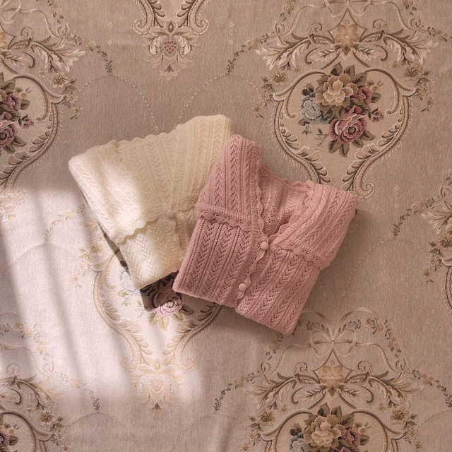 【LAST2】sailor crochet cardigan-PINK