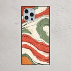 受注生産 iPhoneケース 赤とグリーンの地層マーブル｜紙マーブリング MARB036B