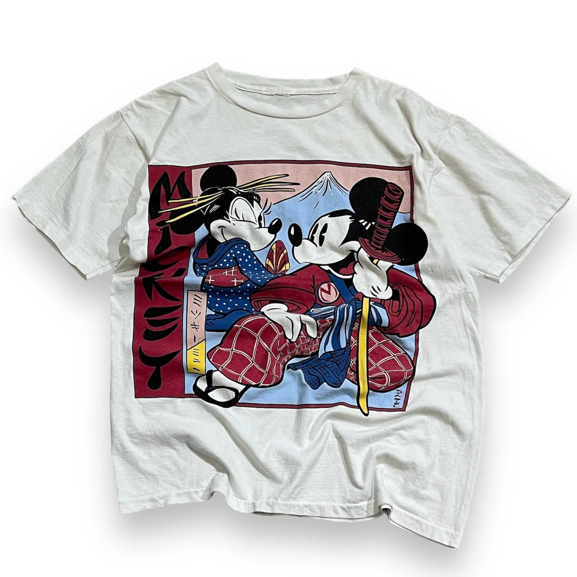 90年代 Sherry's MICKEY MOUSE ミッキーマウス マルチプリント キャラクタープリントTシャツ メンズL ヴィンテージ /evb000742