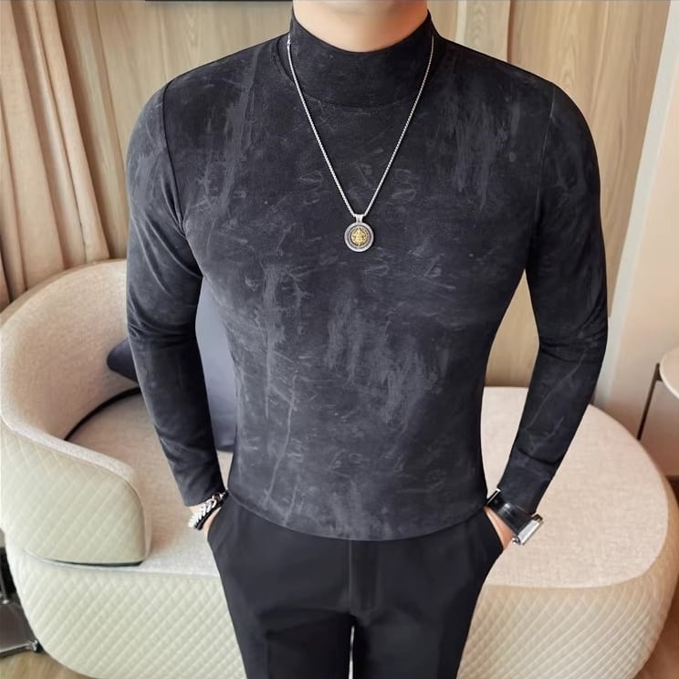 ハイネック長袖ジャージーシャツ 散りばめ柄 3color KA1262