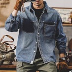 Long Sleeve Denim Button-Down Shirt with Patch Pockets ◇ H0505