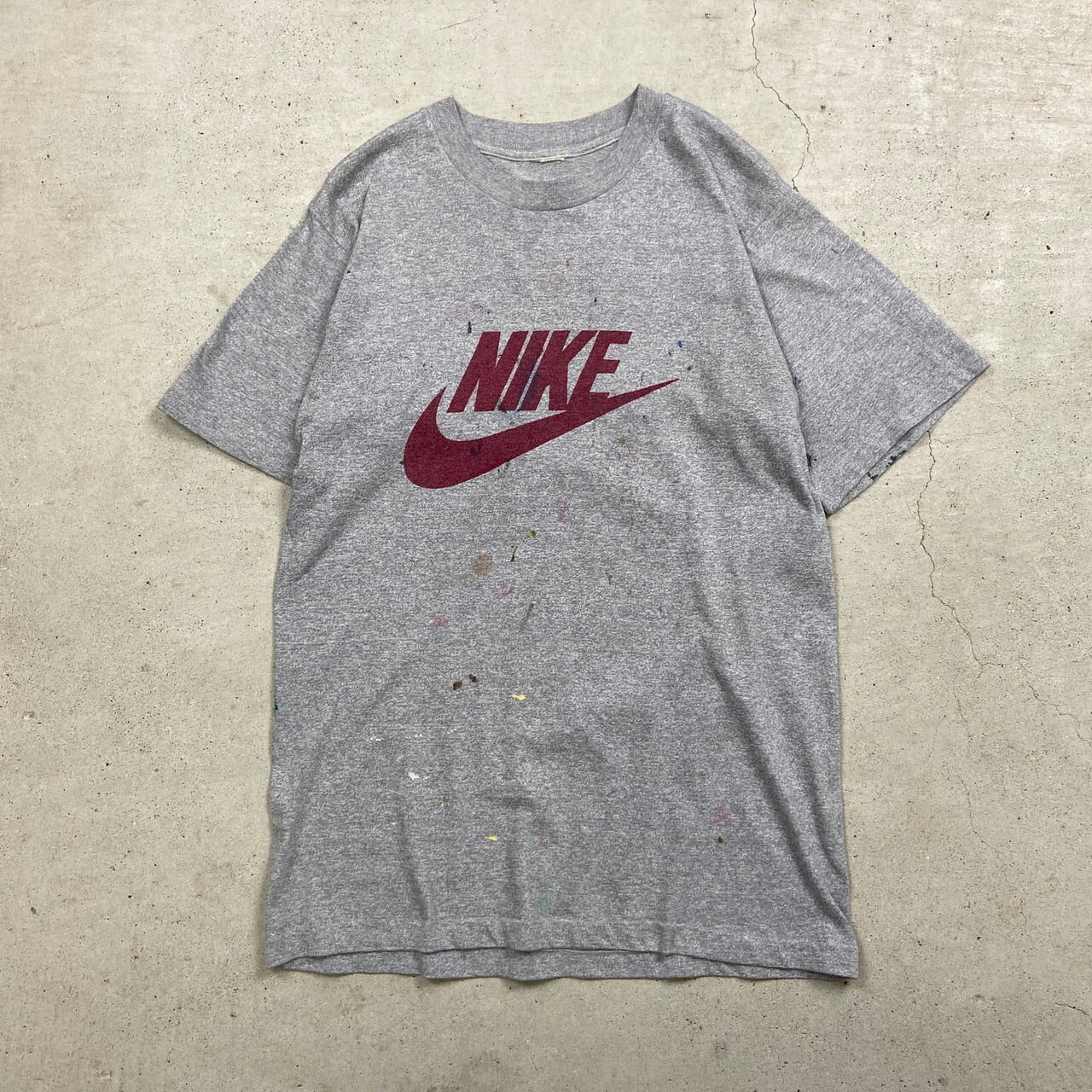 80年代 ユーロ NIKE ナイキ 染み込みプリントTシャツ ペンキ メンズL 