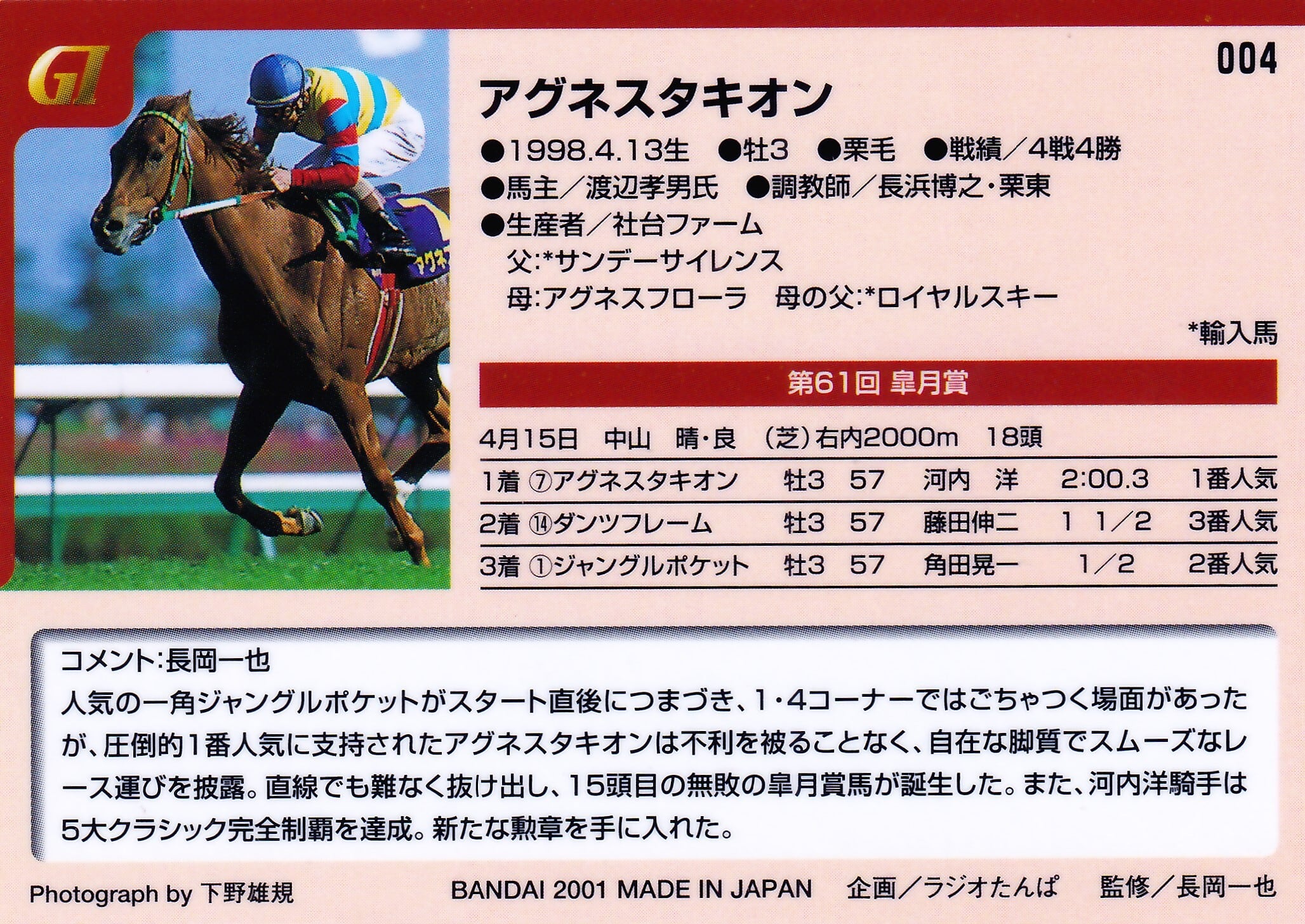 アグネスタキオン　01年 皐月賞　現地的中単勝馬券 アグネスタキオン 01年 皐月賞 現地的中単勝馬券 【公式通販】