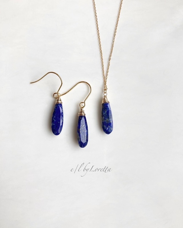 ラピスラズリ long pear shaped 14kgf necklace & pierce/earring SET