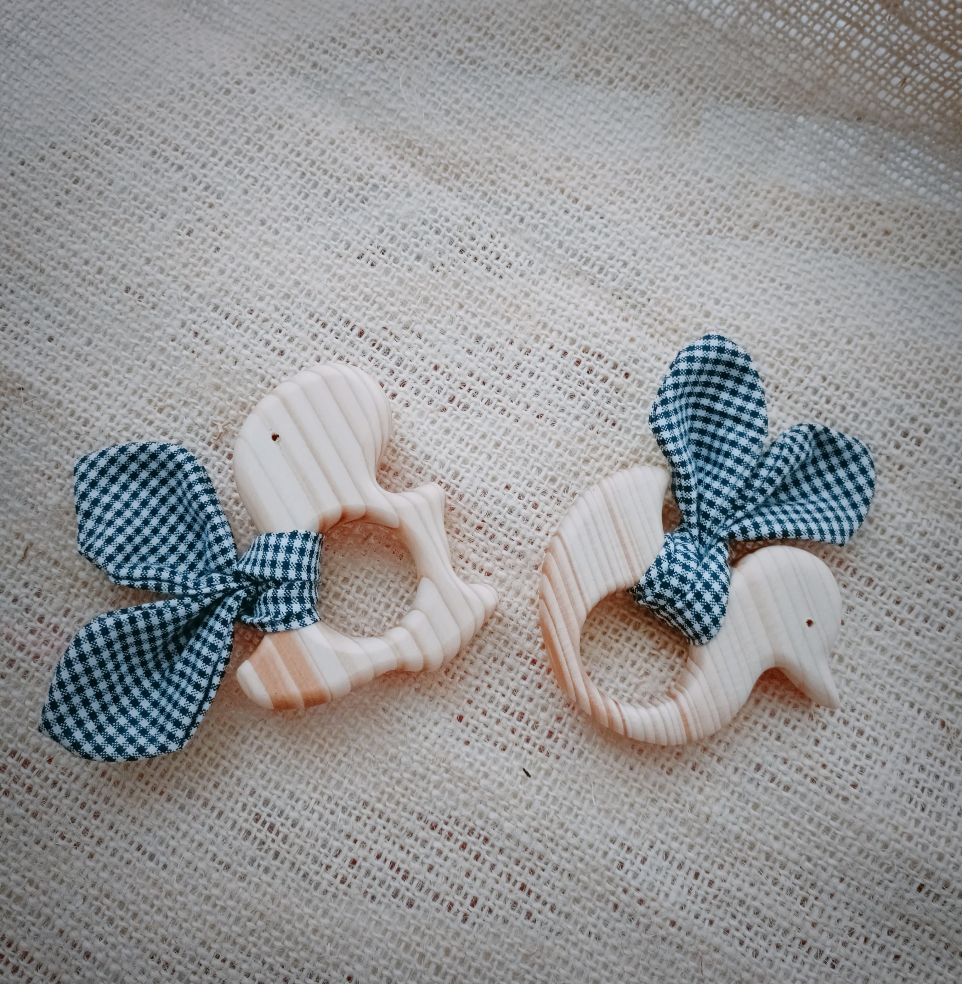 Wooden Bunny teether/パインウッドうさ耳アニマル歯固めギンガムチェック♡