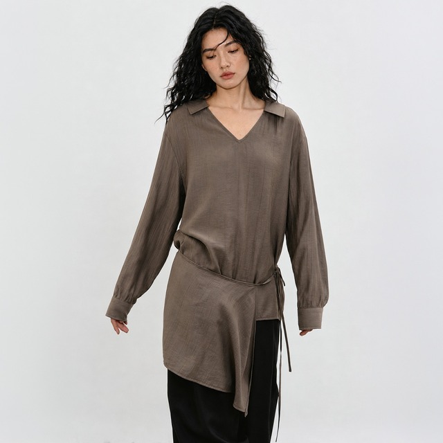 Asymmetry waist tie blouse A00257