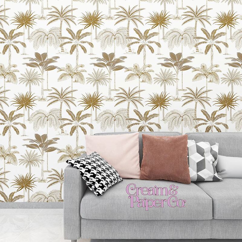 ホワイト × ゴールド Tropical tree FL1-778202MT for DIY 53㎝×10m リピート64㎝