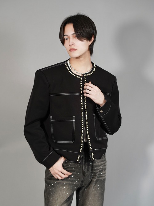 【ALUDE SELECT】pearl trim stitch jacket
