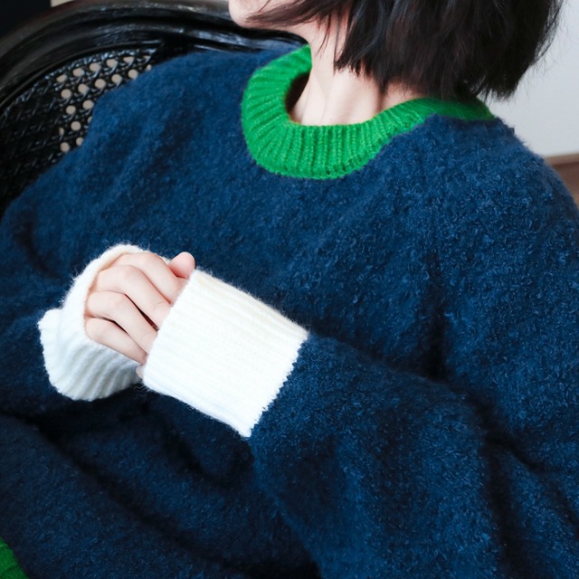 カラーブロッキングブークレニットプルオーバー　A01957