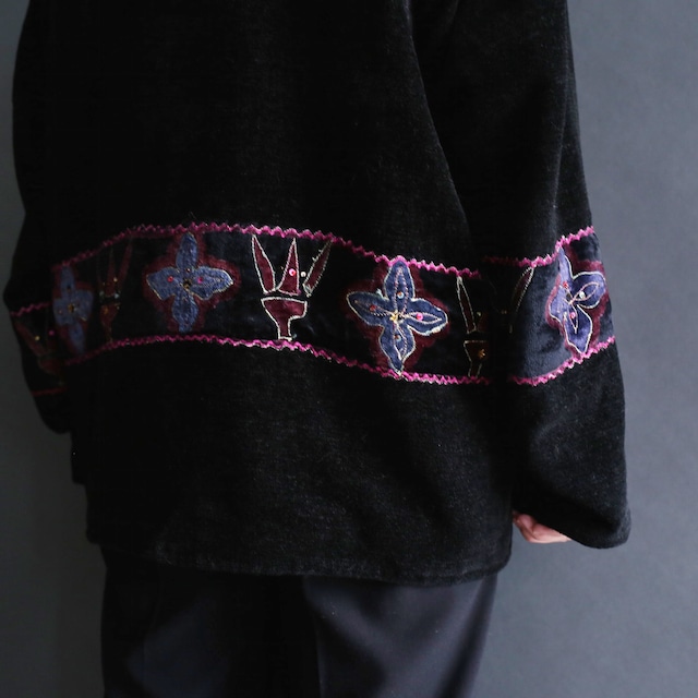 multi embroidery fabric switching design stand collar jacket
