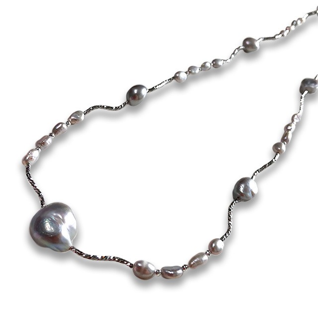 使い方たくさん！淡水グレーパール ステーション  ロングネックレス ne1108