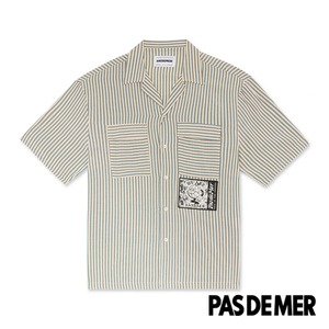 【PAS DE MER/パドゥメ】WAV SHIRT 半袖シャツ / NATURAL ホワイト/GREEN グリーン
