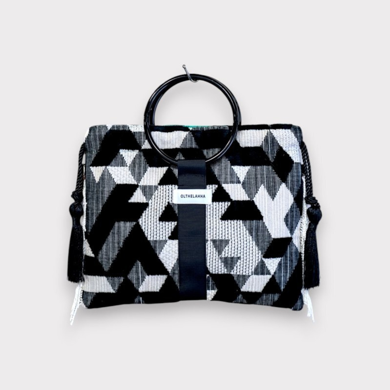 Velvet Jacquard Ring Bag-Black×Black