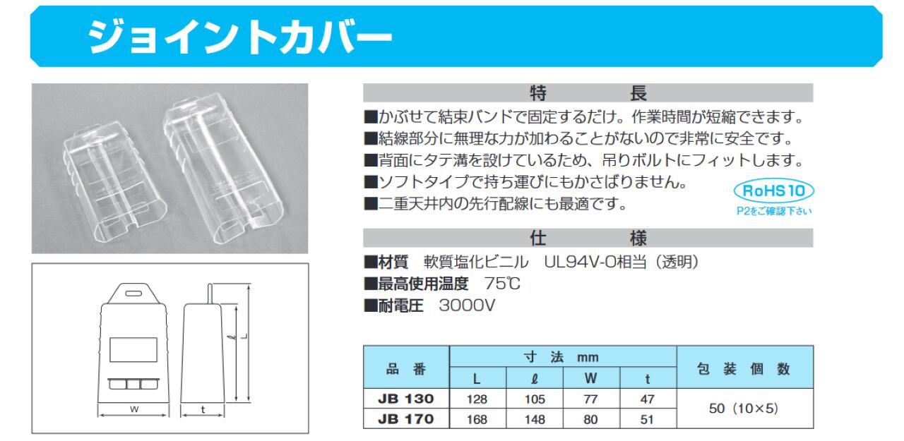 JB170 ニチフ ジョイントカバー JB１７０ 10個/袋 株式会社東和電機製作所