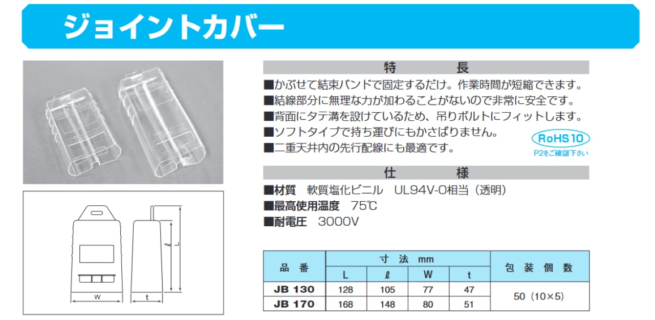 JB170 ニチフ ジョイントカバー JB１７０ 10個/袋 | 株式会社東和電機