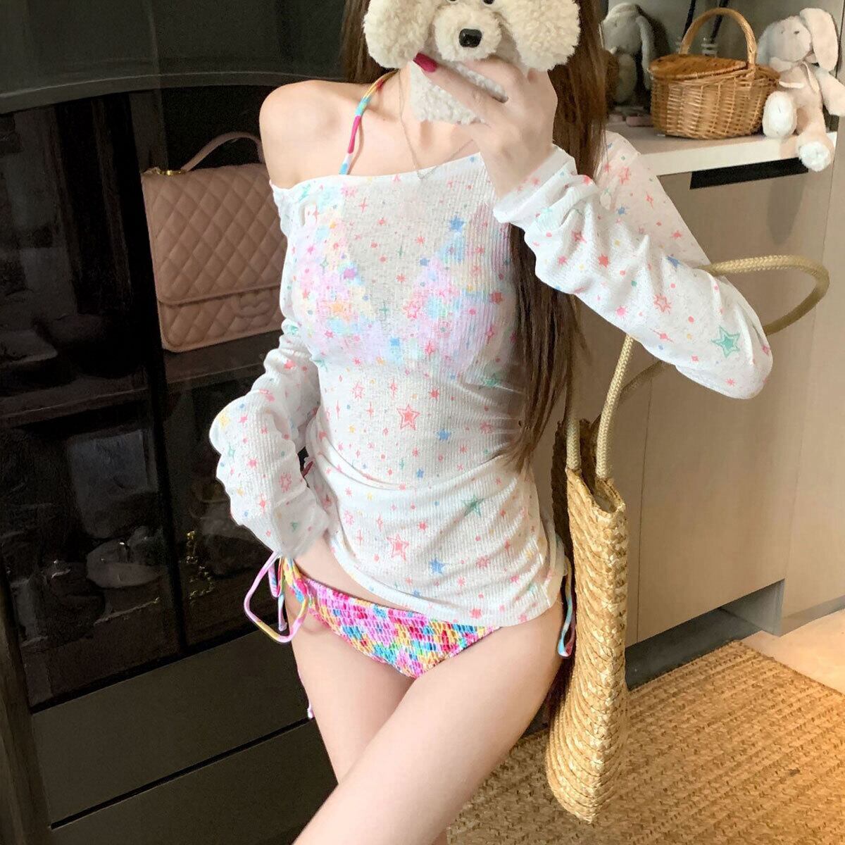 ビキニ 水着 4点セット レディース 夏 韓国 海水浴 プール レジャー セパレート水着 花柄 ビキニ水着 おしゃれ 大人 かわいい カラフル パレオ付き 大人可愛い 大人女子