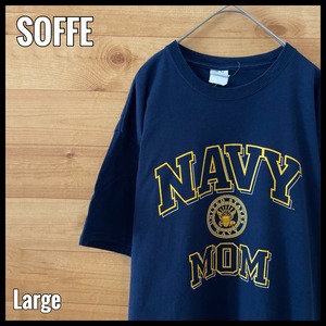 【SOFFE】NAVY MOM Tシャツ プリント USARMY アーチロゴ L  ネイビー us古着