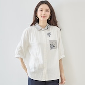 TRUBE ポイント刺繍襟ポケット配色デザインシャツ 【M~L】ホワイト