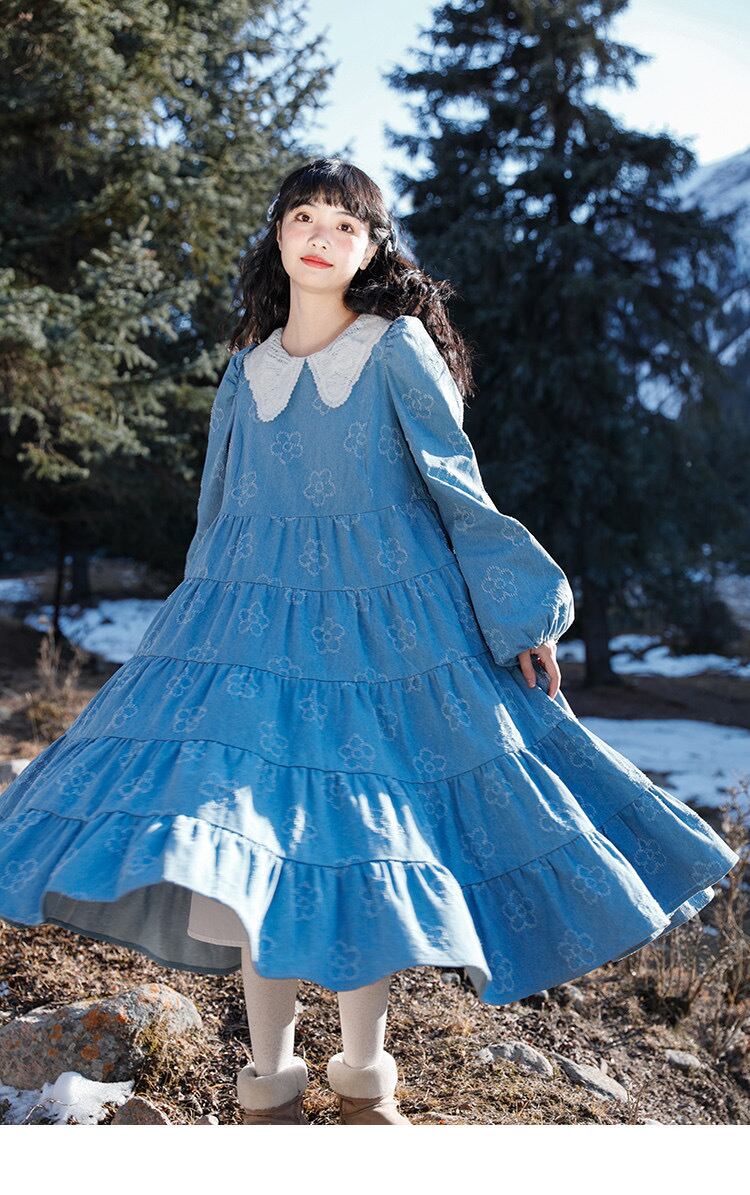 さわやかな水色 ワンピース 44号 水色 ワンピース 花柄 ゆったり ラクチン | LOVEYsmileSHOP