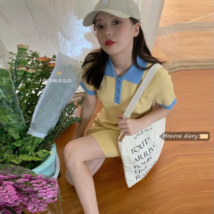 カラーニットドレス サマースリムショートスカート 大人ガーリー スウィート キュート カジュアル 夏物 モンロー326744473