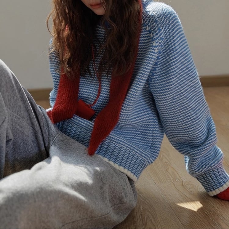 ボーダークルーネック ロングスリーブニット B0163