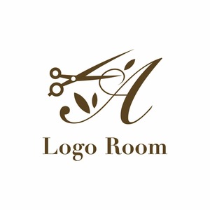 No512 Aとハサミのロゴ【アルファベット、A、ハサミ、単色、茶色、シンプル、オシャレ、美容、サロン、カット、ショップ、髪、カット】