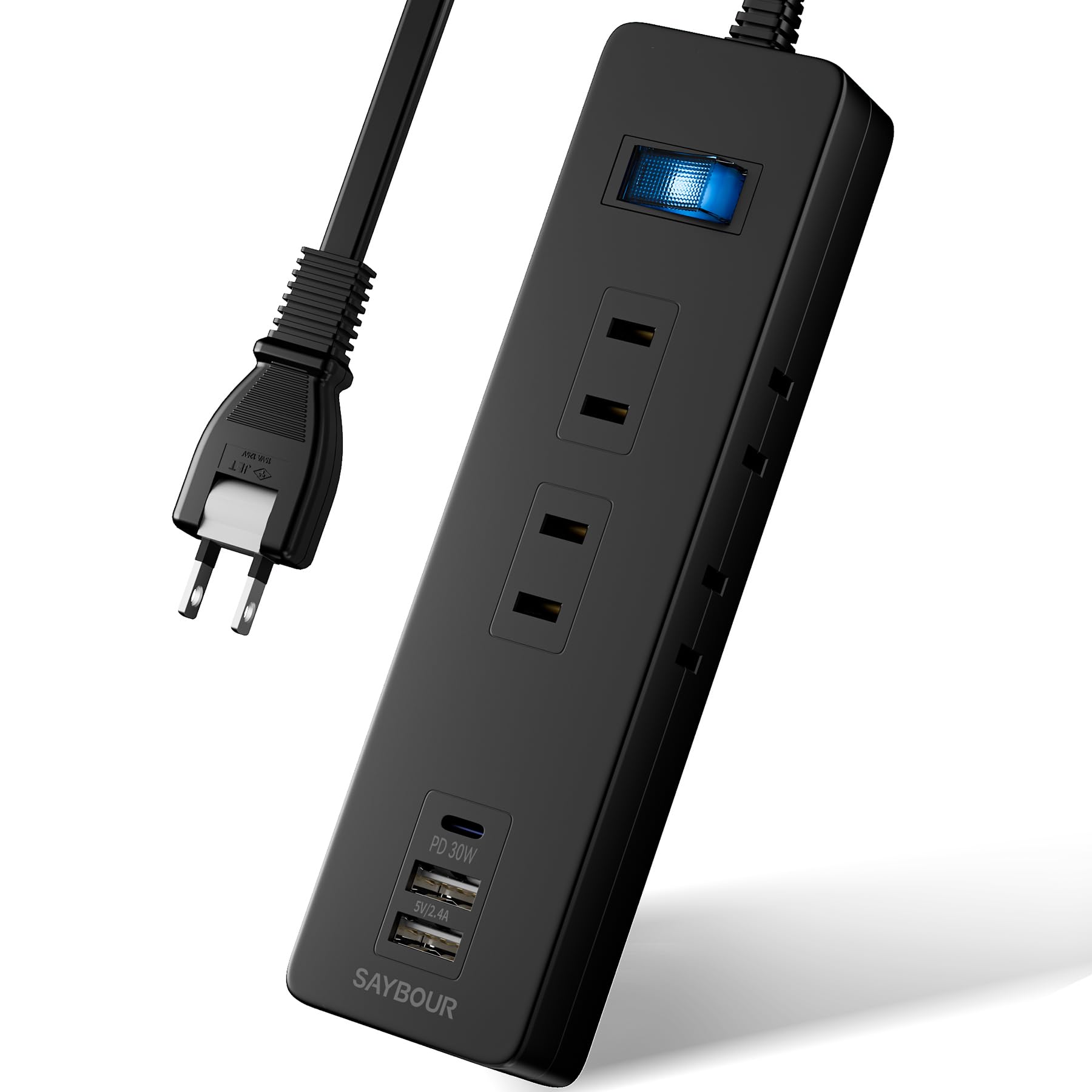 【人気】SAYBOUR 電源タップ USB 延長コード 1.5m 急速充電 PD 30W コンセント 6個 雷ガード スイッチ 黒 LC-6C1S-2A1C