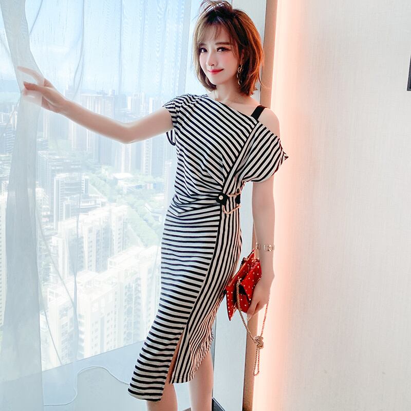 ストラップレスカラープリーツスカート ストライプドレス サマースタイル 夏物 MIUCO21393761162
