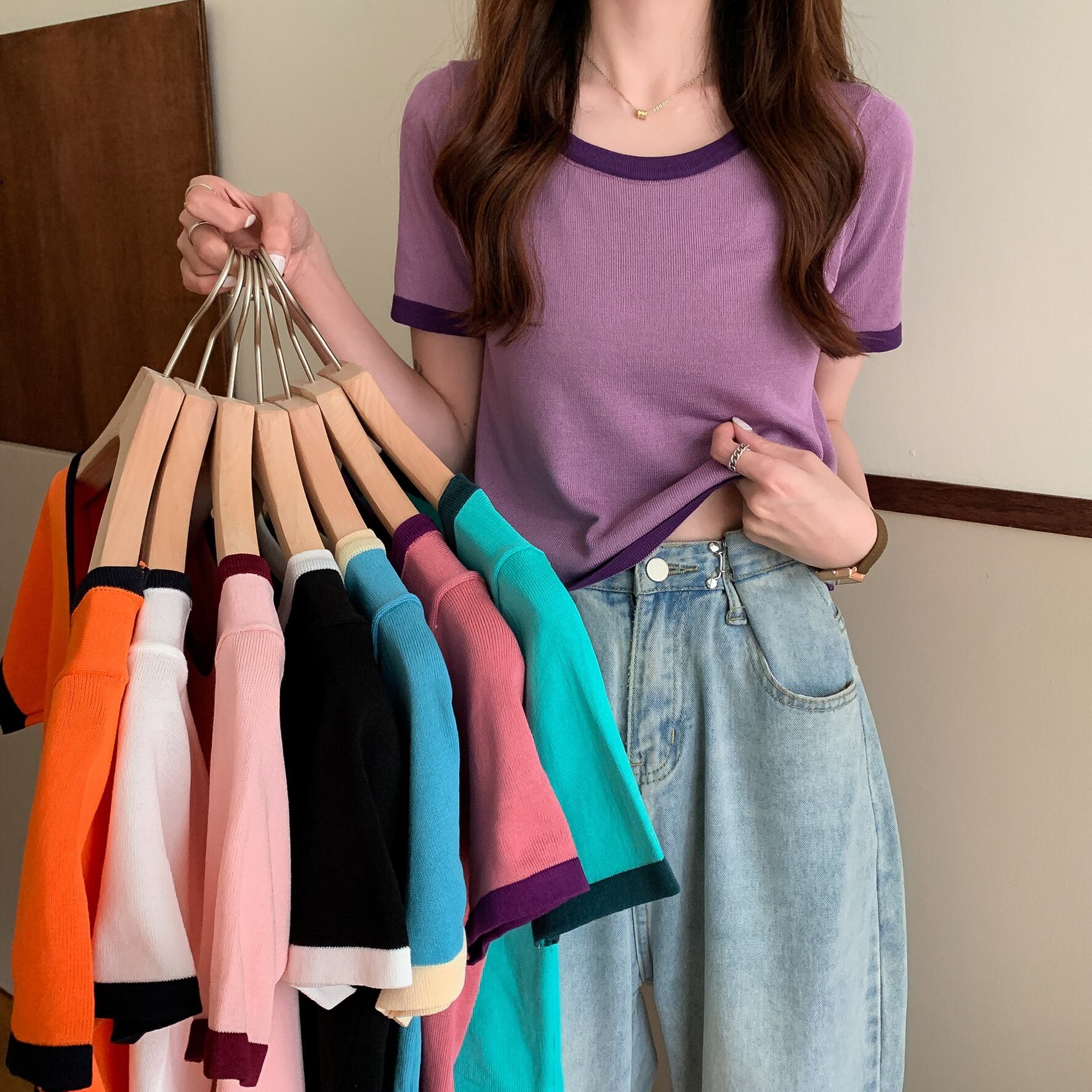 ニットTシャツ ショート薄手サマートップス 夏物 シルク 1号婦人89659347752