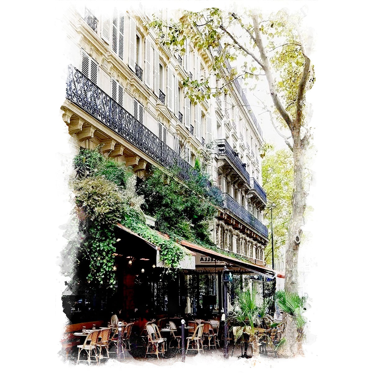 絵画 風景画(街並み) フランス パリのカフェ インテリアアート額付き 