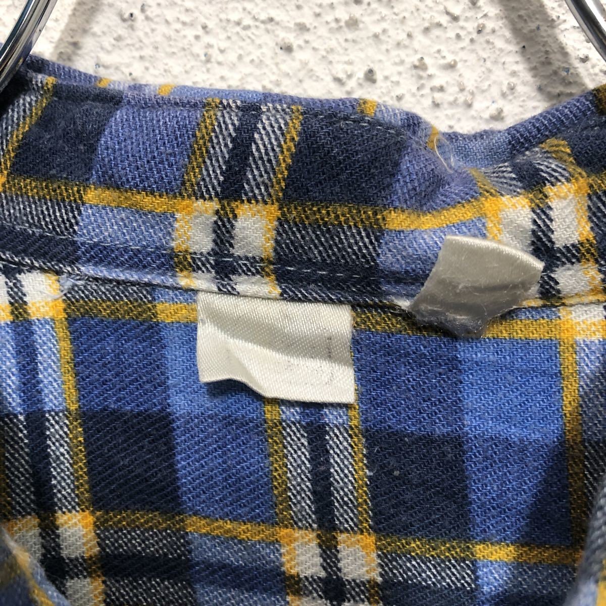 チェック柄 グランパシャツ Mサイズ位 プルオーバーシャツ 青 ブルー