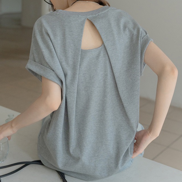バックオープンデザインドロップショルダーTシャツ　CS3368