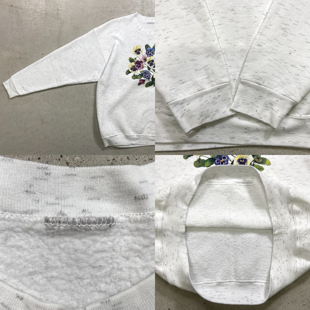 90s USA製 フラワー 花束 アートプリント スウェット Lサイズ 白 