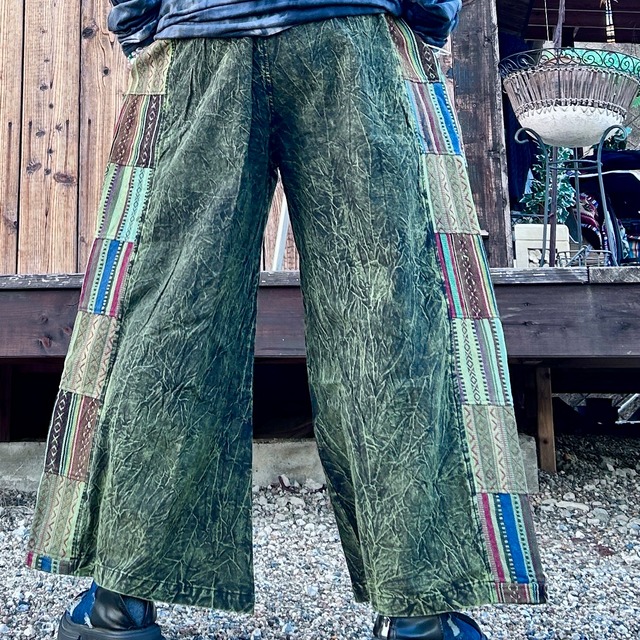 サイド切り替えワイドパンツ