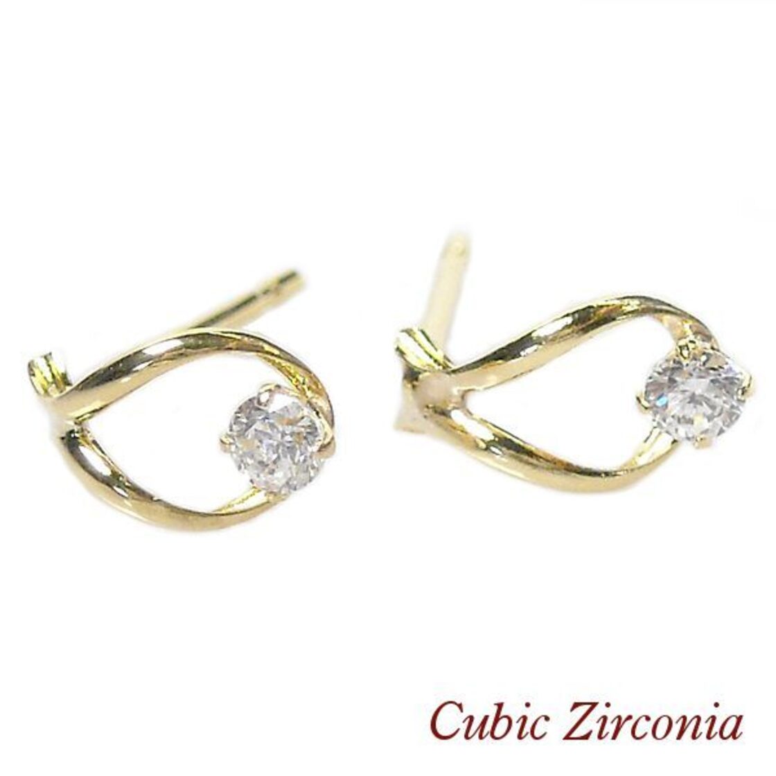 ジルコニア ピアス 18k 馬蹄形 18金ゴールド 4月誕生石 ホースシュー 