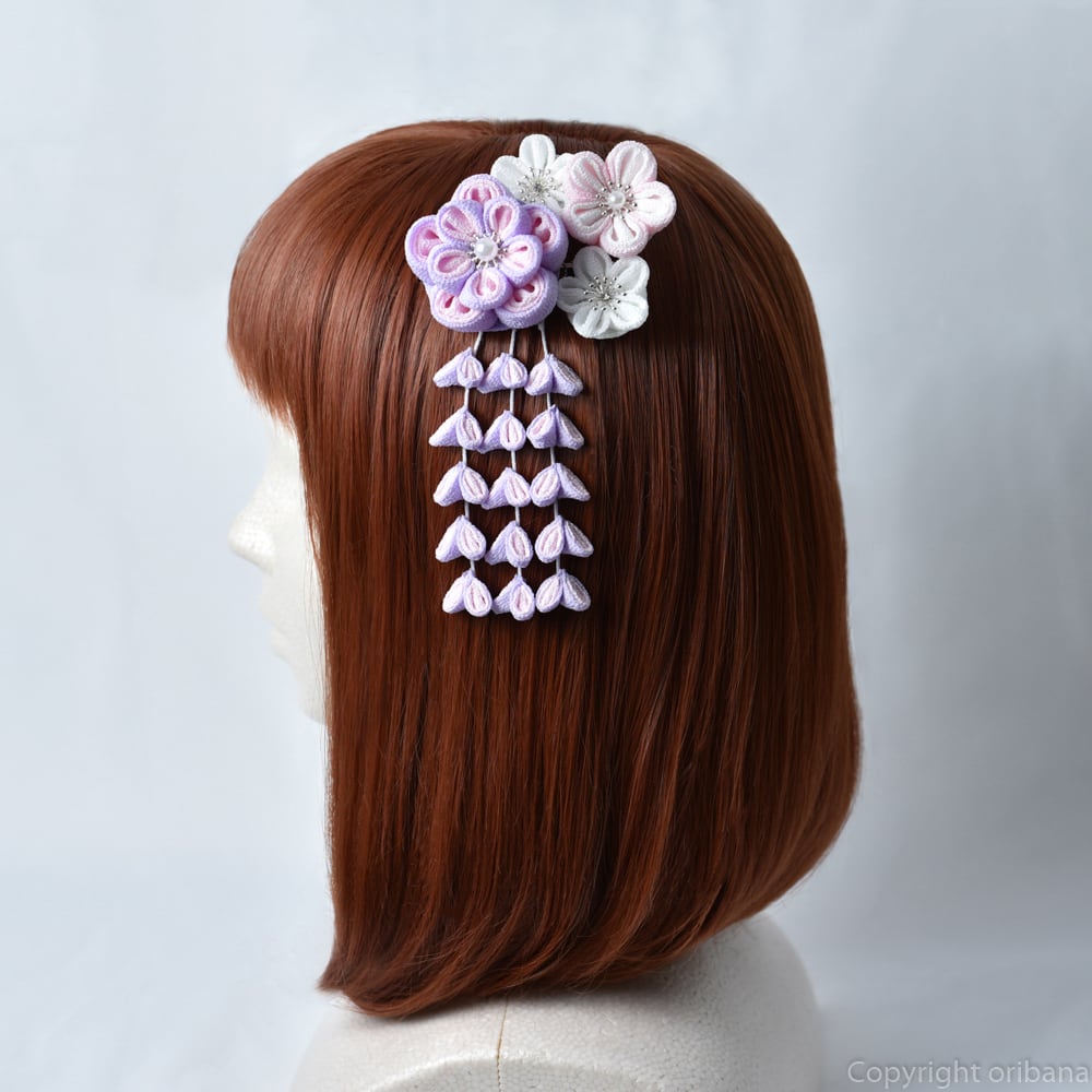 つまみ細工 髪飾り山吹色＆紫色 - ヘアピン