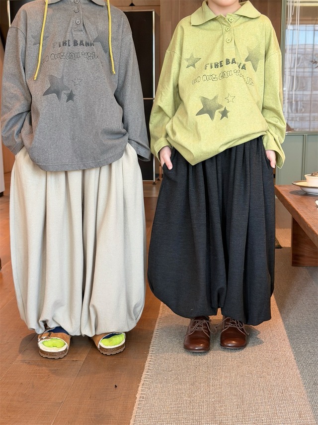 ドレープワイドパンツ（2色展開）XDJK｜ボトムス サルエルパンツ｜小学生 ジュニア対応｜通学 普段着｜韓国子供服｜男の子 女の子｜90-160cm｜2026秋服 ［取寄］