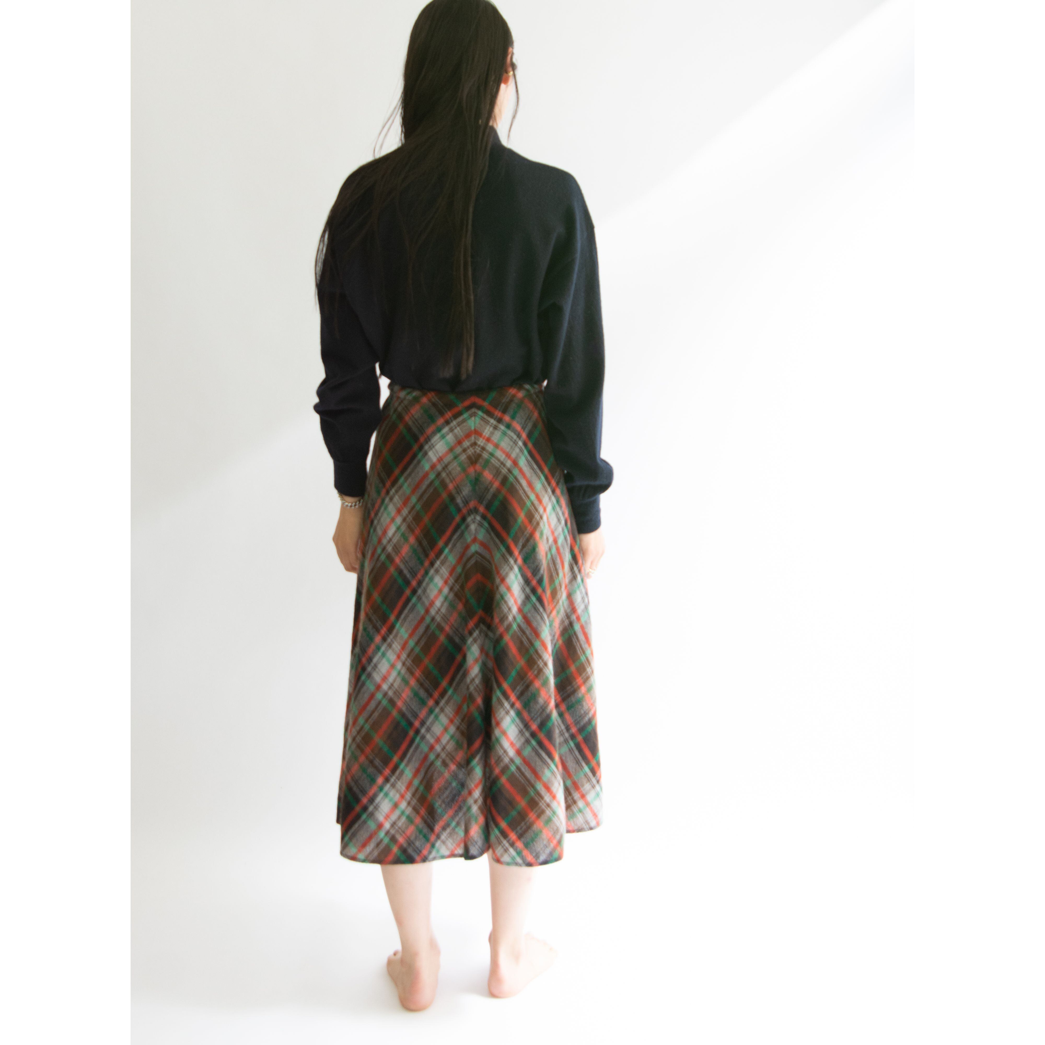 【DONALD DAVIES】Made in Ireland 100% Wool Flare Skirt（アイルランド製 チェック柄ウールフレアスカート）